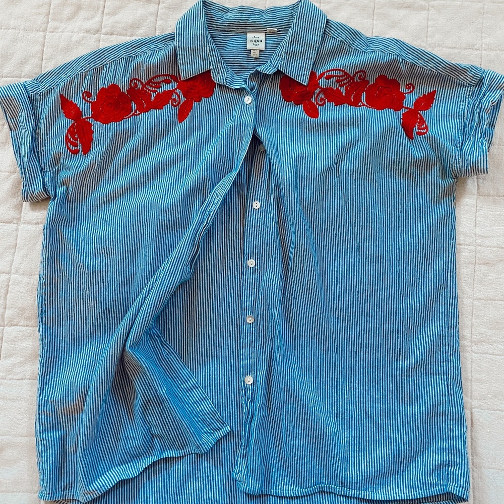 Striped Embroidered Button Down